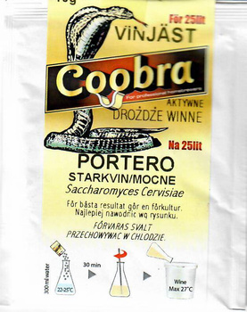 Drożdże winiarskie Portero do wina Coobra do fermentacji ciężkich i mocnych win słodkich i półsłodkich Opakowanie 10g na 25-30L wina