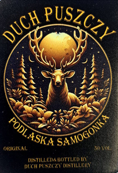 Etykietka Jeleń Puszcza Bimber DuchPuszczy zrobiony w ukryciu Duch Puszczy Podlaska Samogonka duża naklejka 96x66mm na butelkę Bimber Etykieta na butelkę 10x sztuk pakiet