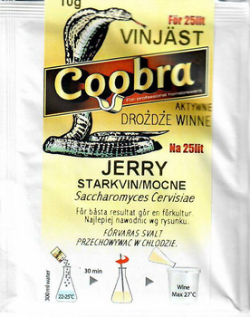 Drożdże winiarskie Jerry do wina Coobra do fermentacji ciężkich i mocnych win białych słodkich półsłodkich wytrawnych Opakowanie 10g na 25-30L wina