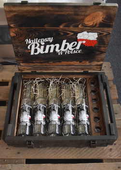 Skrzynka Drewniana na Alkohol Duch Puszczy Butelki Kieliszki Prezent