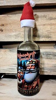 Butelka 0,5L świąteczna podwójna Panoramix 2w1 zestaw Świąteczny Wesołych Świat DuchPuszczy 2x 250ml Wieża szklana butelka butelki Magiczny Wywar na whisky brandy bimber nalewkę Piękny design Duch Puszczy