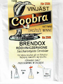 Drożdże winiarskie Brendox do wina Coobra do fermentacji świeżych i owocowych win czerwonych Opakowanie 10g na 25-30L wina