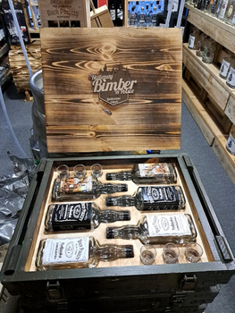 Skrzynka Drewniana Wojskowa na Alkohol Duch Puszczy Old Barrel 6x Butelki + Kieliszki na Prezent Duża skrzynia