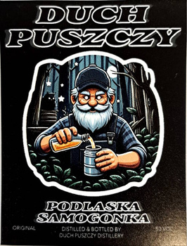 Etykietka Bimber Dziadek Bimbrownik naklejka DuchPuszczy zrobiony w ukryciu Duch Puszczy duża naklejka 96x66mm na butelkę Bimber Etykieta na butelkę 100x sztuk pakiet