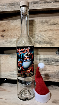 Butelka Świąteczna 500ml Duch Puszczy z czapką Mikołaja idealna na nalewkę whisky bimber wódkę 500ml szklana smukła butelka 0,5L z korkiem Wesołych Świąt