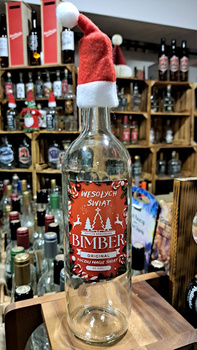 Butelka 0,75L z etykietą świąteczną Duch Puszczy Bimber Edycja Świąteczna Czapka Mikołaja Butelka idealna na Święta na Bimberek Nalewkę 750ml