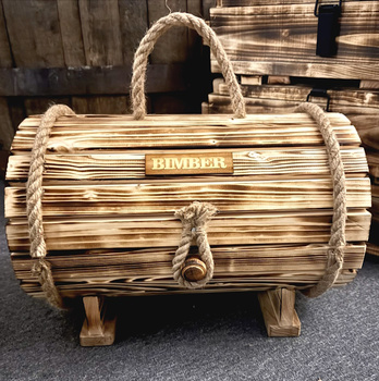 Beczka na alkohol otwierana drewniana HandMade Butelki kieliszki zestaw dla konesera Duch Puszczy Idealna na prezent