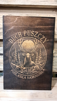 Ekskluzywna Skrzynka prezentowa Książka na alkohol Jeleń Podlaska Samogonka grawer Duch Puszczy Butelka 0,5L 2x kieliszki