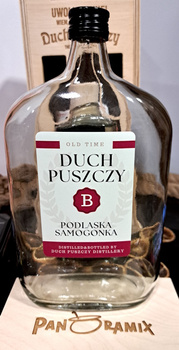 Butelka Piersiówka 1,0L Duch Puszczy Podlaska Samogonka szklana butelka Płaska 1000ml na BIMBER Ekskluzywna edycja szkło na nalewkę bimber wódkę whisky