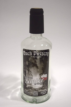 Butelka 0,5L z etykietą Duch Puszczy Najlepszy Bimber w Polsce idealna na Bimberek Nalewkę 500ml