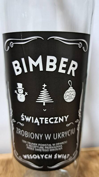 Etykieta Świąteczna Bimber Świąteczny Mikołaj Choinka Bałwanek Etykiety 105x70mm na butelkę Bimber zrobiony w ukryciu Naklejka na butelkę 10x sztuk