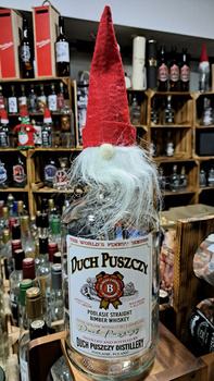 Nosidełko Świąteczne z uchwytem butelka szklana Ucho 1,7L na alkohol Duch Puszczy Mikołaj życzy Wesołych Świąt Idealna skrzyneczka na prezent pod choinkę Zestaw (B)IMBER Distillery