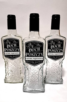 Butelki do Whisky Brandy na Bimber Wódkę Nalewkę 3x po 500 ml szklana butelka z korkiem etykieta Duch Puszczy Natural Ingredients Limited Edition