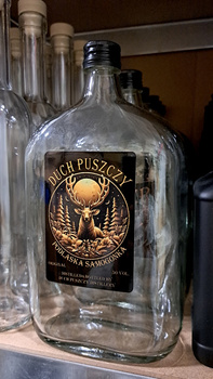 Butelka Piersiówka 1,0L Jeleń Duch Puszczy Podlaska Samogonka szklana butelka Płaska 1000ml na BIMBER Ekskluzywna edycja szkło na nalewkę bimber wódkę whisky
