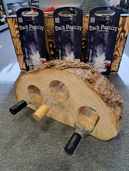 Stojak na butelki Plaster drewna Duży drewniany z butelkami Hand Made Ekskluzywny