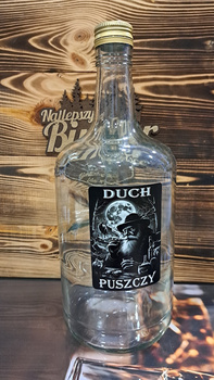 Butelka szklana 1,75L Ucho Galon na bimberek nalewkę Etykieta Duch Puszczy Leśny Duch Bimbrownik