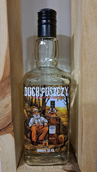 Butelka szklana 0,5l Duch Puszczy Leśny Bimbrownik na Whisky Brandy Bimber 500 ml szklana Kwadratowa butelka z zakrętką etykietą