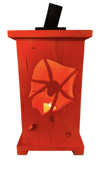 Lampion drewniany na Halloween z lampką led Duży stojak lampion do ogrodu na taras HandMade Halloweenowy