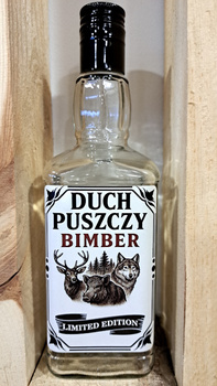 Butelka szklana 0,5l Bimber Limited Edition Wilk Jeleń Dzik DuchPuszczy Idealna buteleczka na Whisky Brandy Bimber 500 ml szklana Kwadratowa butelka z zakrętką i etykietą