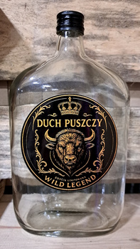 Butelka Piersiówka 1,0L Duch Puszczy Żubr Gold Edition szklana butelka Płaska 1000ml na BIMBER Ekskluzywna edycja szkło na nalewkę bimber wódkę whisky