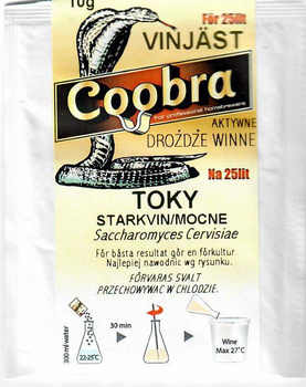 Drożdże winiarskie Toky do wina Coobra do fermentacji słodkich i półsłodkich win białych mocnych Opakowanie 10g na 25-30L wina