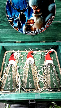 Skrzynka drewniana HandMade Butelki Świąteczny zestaw dla konesera DuchPuszczy Idealna na prezent Mikołaj Renifery