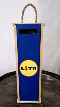 Nosidełko Skrzynka z Butelką szklaną LITR na Wino Bimber Whisky 0,75L na Alkohol Duch Puszczy Idealny zestaw na prezent