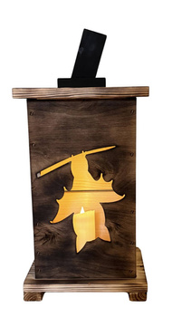 Lampion drewniany na Halloween z lampką led Duży stojak lampion do ogrodu na taras HandMade Nietoperz