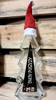 Butelka Świąteczna Choinka 500ml Duch Puszczy z czapką Mikołaja idealna na nalewkę whisky bimber wódkę 500ml szklana butelka 0,5L z zakrętką Wesołych Świąt