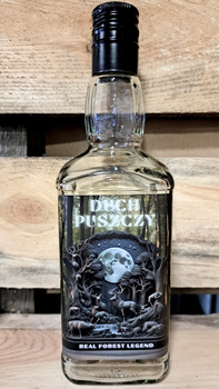 Butelka szklana 0,5l Samogonka Leśna legenda DuchPuszczy  Bimber Idealna buteleczka na Whisky Brandy Bimber 500 ml szklana Kwadratowa butelka z zakrętką i etykietą