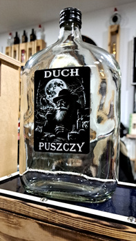 Butelka Piersiówka 1,0L Duch Puszczy Bimbrownik z fajką szklana butelka Płaska 1000ml na BIMBER Ekskluzywna edycja szkło na nalewkę bimber wódkę whisky