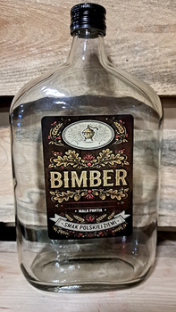 Butelka Piersiówka 1,0L Bimber Smak Polskiej Ziemi szklana butelka Płaska 1000ml na BIMBER Ekskluzywna edycja szkło na nalewkę bimber wódkę whisky