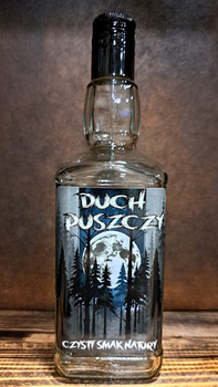 Butelka szklana 0,5l Czysty Smak Natury DuchPuszczy Idealna buteleczka na Whisky Brandy Bimber 500 ml szklana Kwadratowa butelka z zakrętką i etykietą