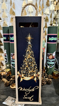 Nosidełko Skrzynka Wesołych Świąt Edycja limitowana z butelką szklaną Duch Puszczy na nalewkę bimber whisky poj 0,75L Duch Puszczy Idealny zestaw na Święta