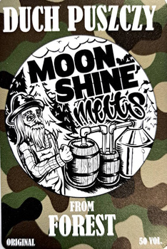 Etykietka Moonshine From Forest Bimber DuchPuszczy zrobiony w ukryciu Duch Puszczy duża naklejka 96x66mm na butelkę Bimber Etykieta na butelkę 100x sztuk pakiet