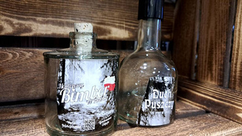 Butelka 0,5L Panoramix 2w1 zestaw 2x 250ml Wieża szklana butelka butelki Duch Puszczy na whisky brandy bimber nalewkę Piękny design Limitowana Edycja