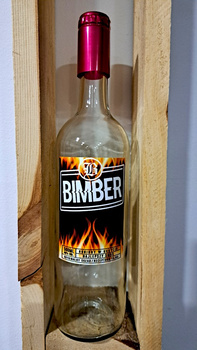 Butelka (B)imber zrobiony w ukryciu Ogień Moc 0,75L butelka szklana z korkiem Komplet edycja Limitowana Bimber DuchPuszczy idealna elegancka buteleczka na bimberek nalewkę prezent 750ml