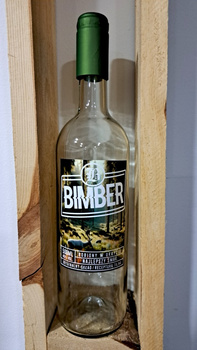 Butelka Bimber leśny zrobiony w ukryciu szklana 0,75L butelka z korkiem edycja Limitowana Bimber leśny 50% DuchPuszczy idealna elegancka buteleczka na bimberek nalewkę prezent 750ml