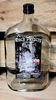 Butelka Piersiówka 1,0L Najlepszy Bimber w Polsce Duch Puszczy szklana butelka Płaska 1000ml na BIMBER Ekskluzywna edycja szkło na nalewkę bimber wódkę whisky