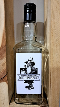 Butelka szklana 0,5l DuchPuszczy Bimber Panoramix Edition Whisky Brandy Bimber 500 ml szklana Kwadratowa butelka z zakrętką etykietą