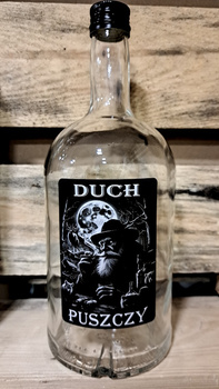 Butelka szklana 1000ml Duch z Puszczy Leśny Bimbrownik butelka szkło 1,0L etykieta zakrętka BIMBER Times Duch Puszczy