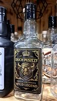 Butelka szklana 0,5l Duch Puszczy Edycja Wild Legend Bimber Żubr DuchPuszczy Idealna buteleczka na Whisky Brandy Bimber 500 ml szklana Kwadratowa butelka z zakrętką i etykietą