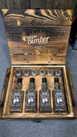 Skrzynka Drewniana Wojskowa na Alkohol Duch Puszczy Old Barrel 4x Butelki + Kieliszki na Prezent skrzynia