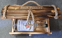 Nosidełko Beczka Torebka drewniana DuchPuszczy z galonem szklanym 1,75L tzw. ucho Zestaw prezentowy na alkohol Drewniana otwierana skrzyneczka beczułka Panoramixa
