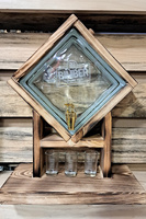 Luksfer Panoramixa Butelka 1,70L Stojak drewniany z luksferem na alkohol nalewka whisky HandMade Kran kieliszki z grawerem