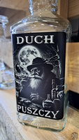 Butelka szklana 0,5l Bimbrownik DuchPuszczy Moonshine  Idealna buteleczka na Whisky Brandy Bimber 500 ml szklana Kwadratowa butelka z zakrętką i etykietą