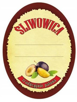 Etykieta naklejka na butelkę Śliwowica Tradycyjnie Palona owalna 10x sztuk 60x80mm
